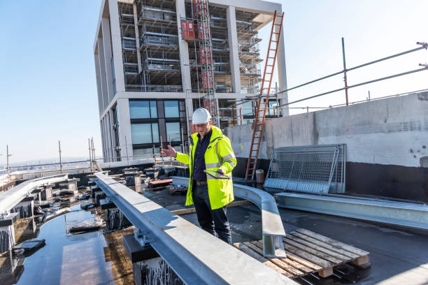 Commercial property professionals reviewing a building before a real estate purchase